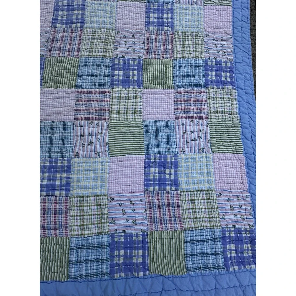 Cozy Line Plaid Patchwork Quilt Set FULL - Cotton Country Cottage Grannycore EUC